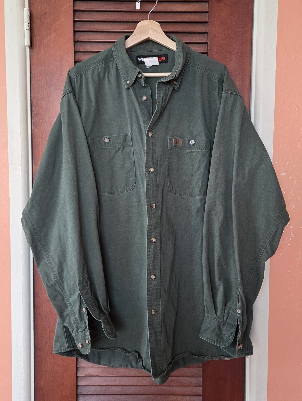 Wrangler Riggs Workwear Heavy Twill Button-down Green Work Shirt